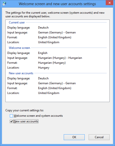 Save language and local settings